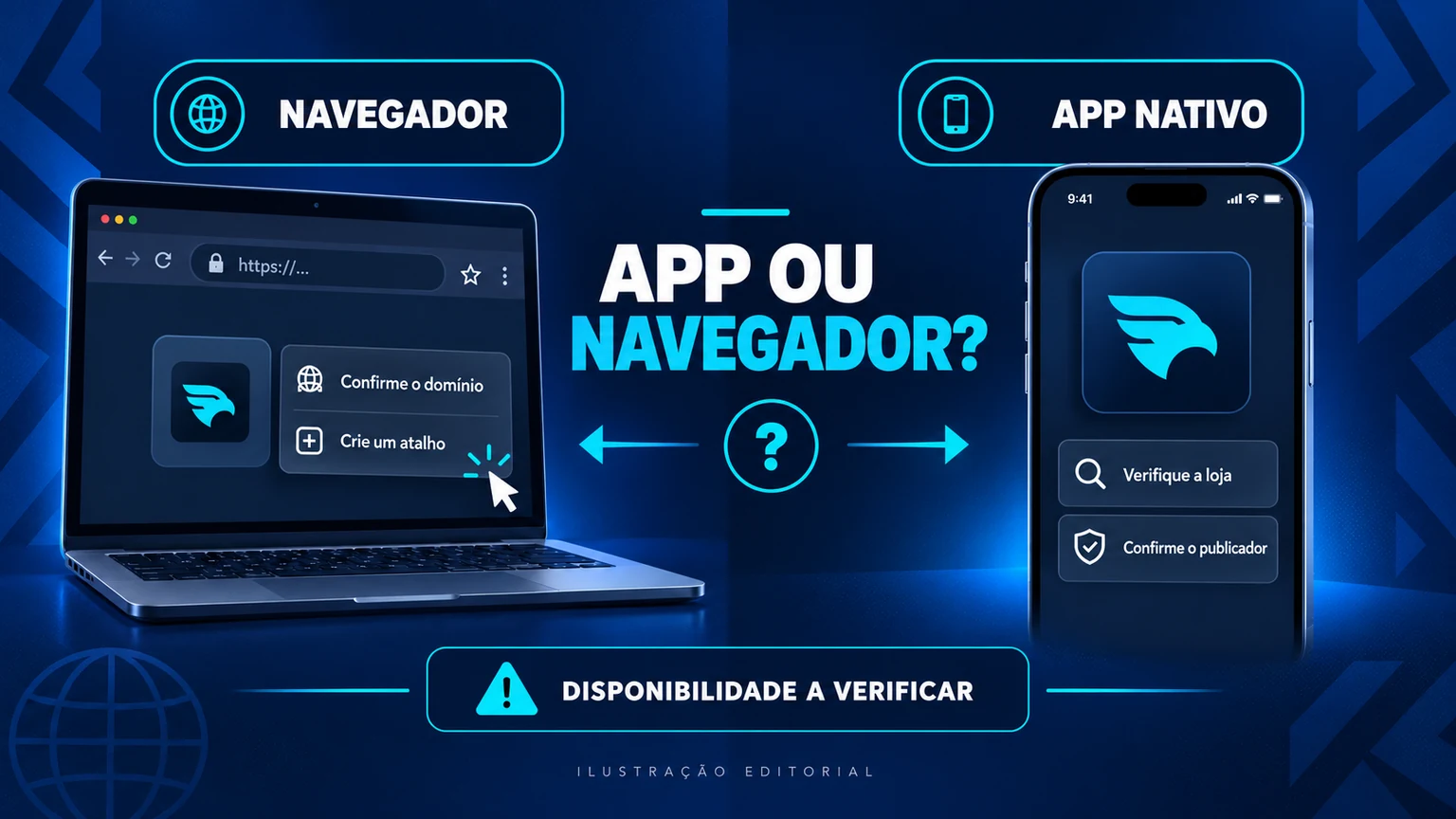 Comparação entre navegador, atalho e aplicativo nativo